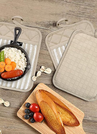 Silicone Pot Holders Set of 3 Heat Resistant & Non Slip Potholders, Professional Oven Hot Pads with Pockets Mitts for Kitchen Cooking Baking Barbecue (Khaki, 3)