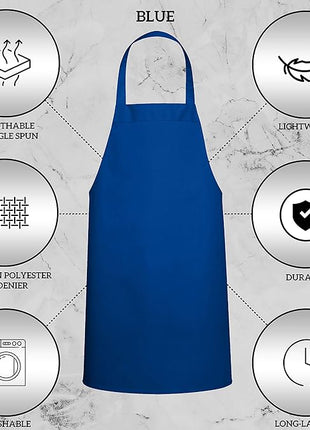 GREEN LIFESTYLE 120 Pack Professional Chef Apron – Grilling Aprons for Men, Waterproof Cooking Apron for BBQ, Work or Restaurant Use, Kitchen Aprons for Women – Royal Blue, No Pockets