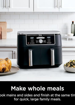 Ninja DZ401 Foodi 10 Quart 6-in-1 DualZone XL 2-Basket Air Fryer with 2 Independent Frying Baskets, Match Cook & Smart Finish to Roast, Broil, Dehydrate for Quick, Easy Family-Sized Meals, Grey