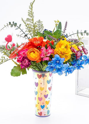 bzyoo 24 oz SIP Tumbler with Heart-Shaped w/Wing Straw Cap Cover – Cute Heart Design Iridescent Tumbler, BPA-Free Cup with Lid and Straw, Perfect for Iced Coffee, Tea, Party and Gift