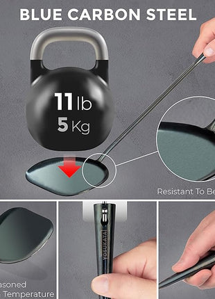 YOSUKATA Pre-Seasoned Wok Utensils Set - Blue Carbon Steel 17-inch Wok Spatula, Wok Ladle, 3 pairs Chopsticks - Durable Asian Cooking Tools