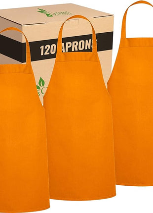 GREEN LIFESTYLE 120 Pack Professional Chef Apron – Grilling Aprons for Men, Waterproof Cooking Apron for BBQ, Work or Restaurant Use, Kitchen Aprons for Women – Orange, No Pockets