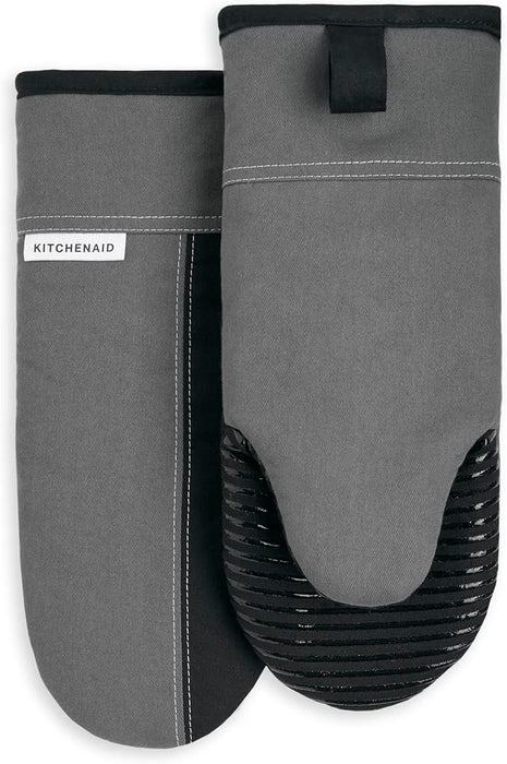 KITCHENAID Beacon Two-Tone Oven Mitt 2-Pack Set, Contour Silver/Matte Black, 5.75"x13"