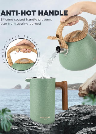 POLIVIAR Tea Kettle, 2.7 Quart Stovetop Tea Kettle, Audible Whistling Teapot with Crackle Finish, Food Grade Stainless Steel for Anti-Rust, Anti Hot Handle, Suitable for All Heat Sources (JX2023-LRG)