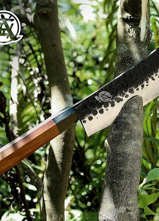 MITSUMOTO SAKARI Boning Knife 7 inch - Hand Forged Japanese Meat Cleaver Knives, 3-Layer 9CR18MOV High Carbon Steel, Rosewood Handle & Sandalwood Box