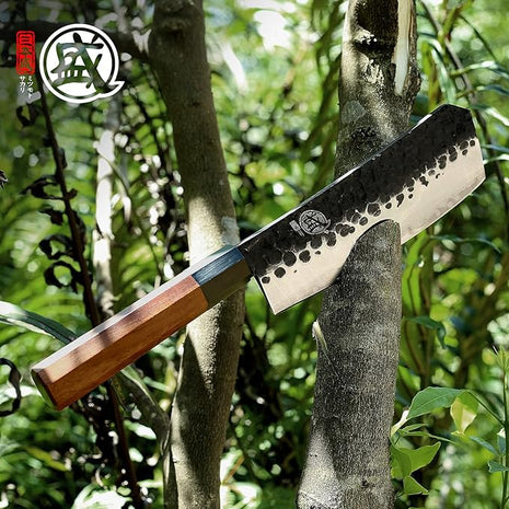 MITSUMOTO SAKARI Boning Knife 7 inch - Hand Forged Japanese Meat Cleaver Knives, 3-Layer 9CR18MOV High Carbon Steel, Rosewood Handle & Sandalwood Box