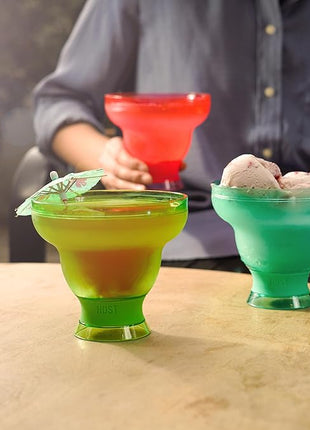 Host FREEZE Stemless Margarita Glasses, Insulated Plastic Cocktail Glasses for Frozen Drinks, Double Wall Chiller Cups for Daiquiri, Tiki Drinks, Home Bar, Party Gifts, 12 oz, Set of 2, Aqua Blue