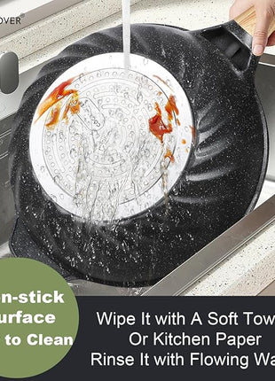 COOKLOVER Nonstick Woks And Stir Fry Pans Die-cast Aluminum Scratch Resistant 100% PFOA Free Induction Wok pan with Lid 12.6 Inch - Black