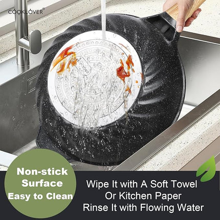 COOKLOVER Nonstick Woks And Stir Fry Pans Die-cast Aluminum Scratch Resistant 100% PFOA Free Induction Wok pan with Lid 12.6 Inch - Black