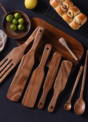 Spurtle Set,Wooden Spurtle Set of 9,Wooden Spoons for Cooking, Natural Teak Wooden Utensils for Cooking, Stirring, Mixing, Serving,Spurtles Kitchen Tools As Seen On Tv