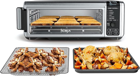 Ninja Digital Air Fry Countertop Oven, 8-in-1 Functionality, 1800W, Flip-Up Design, XL Capacity, Air Fry Basket, Wire Rack & Crumb Tray, Silver, SP101