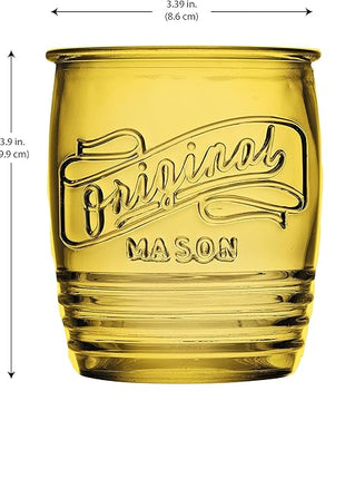 Glaver's Set Of 4 Original Mason Collins Glasses Assorted Colored Drinking Glasses For Juice Smoothies Cocktails Fine Beverage Glass Cups (Original Mason Whiskey Colored 13 OZ.)