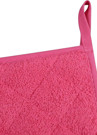 100% Cotton Kitchen Everyday Basic Terry Pot Holder Heat Resistant Coaster Potholder for Cooking and Baking Set of 5 (Dark Pink, Potholder)