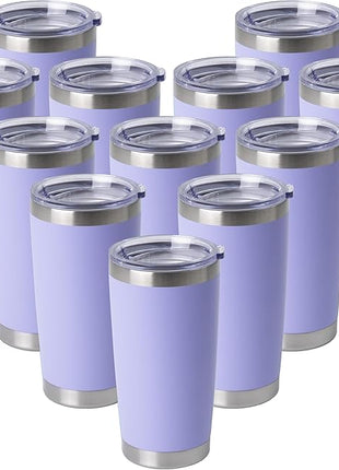 HASLE OUTFITTERS 20oz Stainless Steel Tumblers Bulk, Insulated Travel Cup with Lid, Double Wall Vacuum Coffee Mug for Cold & Hot Drinks 12 Pack, Light Purple