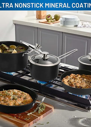 Stainless Steel pots and pans set, 10 Piece Nonstick Kitchen Induction Cookware Set,Works with Induction/Electric and Gas Cooktops, Nonstick, Dishwasher, Black