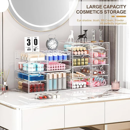Makeup Organizer Storage With 16 Drawers, 4 Pcs Desktop Office Supplies, Desk Organizers, Clear Accessories, Dustproof Storage Drawer and for Make Up, Jewelry, Pen, Stationary