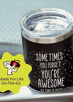 Dad Gifts for Fathers Day Cup - Sometimes You Forget Your Awesome Gifts Black 20oz Motivational Coffee Tumbler Birthday Gift for Dad, Husband, Boyfriend Inspirational Mugs for Men Who Want Nothing