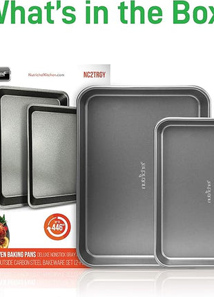 NutriChef 2-Piece Large & Medium Cookie Sheets for Baking - Non Stick Baking Sheet for Cookies, Sheet Cakes & Roasting - Dishwasher Safe - Gray