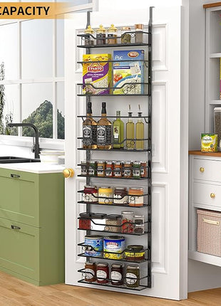 Moforoco 8-Tier Over The Door Pantry Organizer, Pantry Organization and Storage, Black Hanging Basket Wall Spice Rack Seasoning Shelves, Home & Kitchen Laundry Room Bathroom Essentials accessories