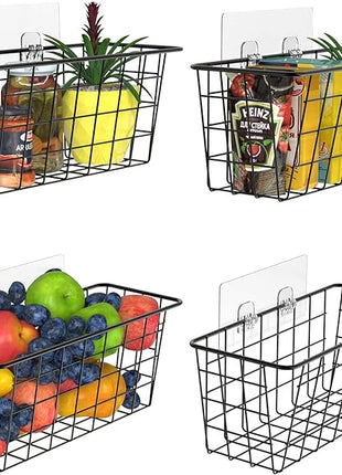 MaraFansie Over the Cabinet Door Organizer Wall Wire Baskets Hanging Kitchen Basket Shelf for Cabinet & Pantry Organization and Kitchen, Bathroom, Bedroom Storage, with Adhesive, 4 Pack