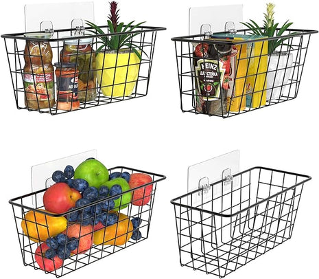 MaraFansie Over the Cabinet Door Organizer Wall Wire Baskets Hanging Kitchen Basket Shelf for Cabinet & Pantry Organization and Kitchen, Bathroom, Bedroom Storage, with Adhesive, 4 Pack