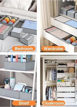 DIMJ Drawer Organizer Clothes, 15 Pack Underwear Organizer, Foldable Closet Bins, Sock Organizer Bra Cube, Fabric Dresser Box for Clothes, Bra, Socks, Tie (Grey)