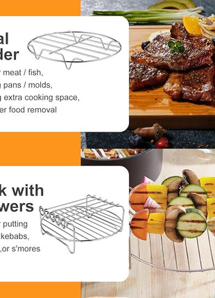 Air Fryer Rack for Air Fryer Oven, Set of 2 Multi-purpose Accessories Metal Double Layer Wire Rack with Skewer for Ninja Power XL Cosori Instant Pot Gourmia Chefman, Dishwasher Safe