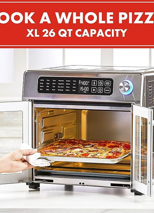 Emeril Lagasse Extra Large French Door Air Fryer Toaster Oven Combo, 24 Cooking Functions and Digital Controls, 7 Accessories Included, Stainless Steel Finish, 26QT Capacity