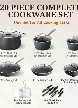 GRANITESTONE 20 Pc Hard Anodized Induction Cookware Sets, Kitchen Pots and Pans Set Non Stick, Anodized Kitchen Cookware Sets, Nonstick Cookware Set, Non Stick Pots and Pan Set, Oven & Dishwasher Safe