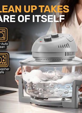 Big Boss 16Qt Large Glass Air Fryer Non Toxic – Family Sized Large Halogen Oven Cooker with 3 Cooking Sections, Stainless Steel Racks, French Fries, Chicken, No Preheat, Self Cleaning, Dishwasher Safe