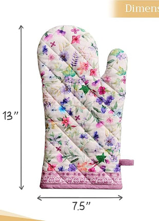 Maison d' Hermine Oven Gloves 100% Cotton Oven Mitt 7" x 13" with Loop Heat Resistant, BBQ, Cooking Gloves, Baking, Grilling, Kitchen, Handling Hot Pans Spring/Summer (Pack of 1, Chardon)