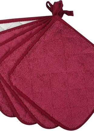 100% Cotton Kitchen Everyday Basic Terry Pot Holder Heat Resistant Coaster Potholder for Cooking and Baking Set of 5 Wine