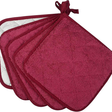 100% Cotton Kitchen Everyday Basic Terry Pot Holder Heat Resistant Coaster Potholder for Cooking and Baking Set of 5 Wine