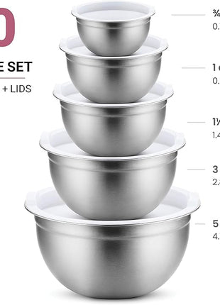 Stainless Steel Mixing Bowls Set with Lids, Home Kitchen Cooking Essentials Household Must Haves for Baking, 5 Pieces