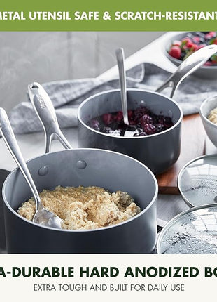 GreenPan 16 Piece Valencia Pro Ceramic Nonstick Cookware Set, PFAS-Free, Induction Ready, Hard Anodized Pots & Pans with Lids, Compatible on All Cooktops, Dishwasher & Oven Safe, Gray