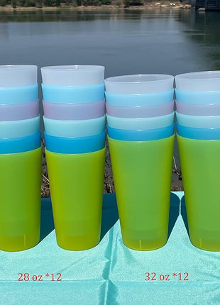 Unbreakable Plastic Cups Reusable - 28 oz Plastic Tumblers set of 12, BPA-Free Dishwasher Safe & Lightweight Reusable Cups for Kitchen, Home, Office, Outdoor