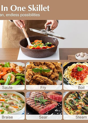 SENSARTE Nonstick Deep Frying Pan Skillet, 10-inch Saute Pan with Lid, Stay-Cool Handle, Cooking Pan, Healthy Stone Cookware Induction Compatible