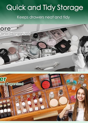 Criusia Drawer Organizer Set, Acrylic Non Slip Non Cracking Kitchen Drawer Storage Tray Large Size Divider, Multifunctional Storage for Cosmetics, Bathroom, Tools, Kitchen and Office (8 PACK)