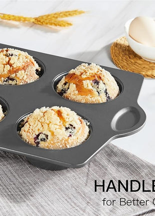 HONGBAKE Nonstick Jumbo Muffin Pan, 2 Pack Large Cupcake Tin for Baking, Cup Cake Tray, 3.5dia, 6 Cup, Premium, Extra Thick, Dishwasher Safe