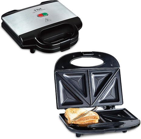 T-fal Compact Sandwich Maker, Stainless Steel, Easy to Clean, Indicator Lights, Cool Touch Handle, Grilled Cheese, Panini, 625 Watts, Black