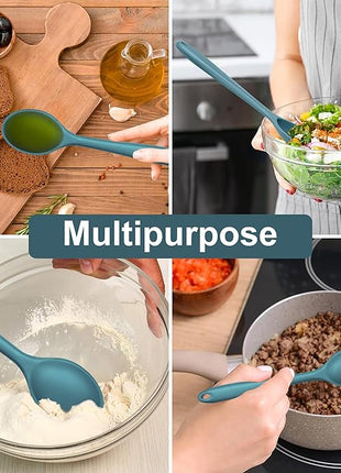 E-far Silicone Cooking Spoon Set of 2, Heat Resistant Kitchen Spoons Utensils Nonstick Mixing Spoon for Baking Stirring Serving, Non-Toxic & Dishwasher Safe (Blue)