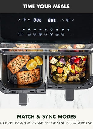 GreenPan Clearview 10QT Double Air Fryer, 360° Clear Window, PFAS-Free Ceramic Nonstick 5QT Drawers & Trays, Dual Cooking, 12-Presets, Shake Reminder, Keep Warm, Dishwasher Safe Parts