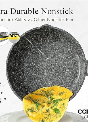 CAROTE 10Inch Nonstick Deep Frying Pan with Lid, 4.5 Qt Jumbo Cooker Saute Pan with Pour Spout, Skillet Induction Cookware, Non Stick Cooking Pan PFOA Free, Classic Granite