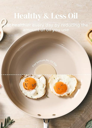 Redchef Nonstick Frying Pans Set, Ceramic Pan Skillet, Non Toxic Pans for Cooking, 8" 9.5" 11" Ceramic Frying Pan Set PFAS & PTFE & PFOA Free with Stay Cool Handle, Dishwasher & Oven Safe, Beige White