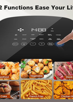 Elevon 6QT Large Air Fryer, 12-in-1 Digital Airfryer with Clear Window, Roast, Reheat, Dehydrate, Bake, Steam with 400F and More, Dishwasher Safe, Nonstick, Fit for Family of 2-5, Gray