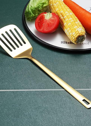 Gold Spatulas, Berglander Slotted Turner Titanium Gold Plating, Metal Turner For Cooking, Kitchen Barbecue Spatulas, Dishwasher Safe, Easy to Clean