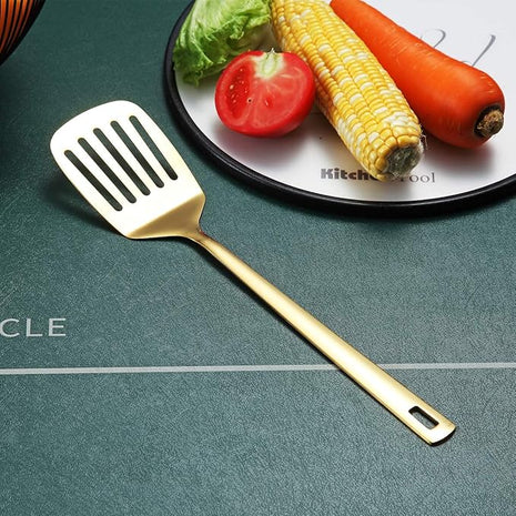Gold Spatulas, Berglander Slotted Turner Titanium Gold Plating, Metal Turner For Cooking, Kitchen Barbecue Spatulas, Dishwasher Safe, Easy to Clean