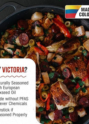 Victoria 13-Inch Cast Iron Skillet, Pre-Seasoned Cast Iron Frying Pan with Loop Handle, Made in Colombia