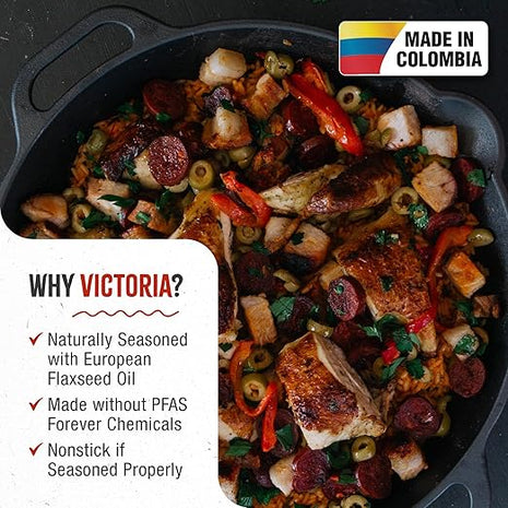 Victoria 13-Inch Cast Iron Skillet, Pre-Seasoned Cast Iron Frying Pan with Loop Handle, Made in Colombia