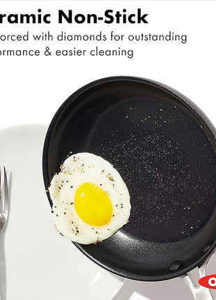 OXO Enhanced, 12" Frying Pan Skillet with Lid, Healthy Ceramic Nonstick, PFAS-Free, Stainless Steel Handle, Dishwasher Safe, Oven Safe, Black